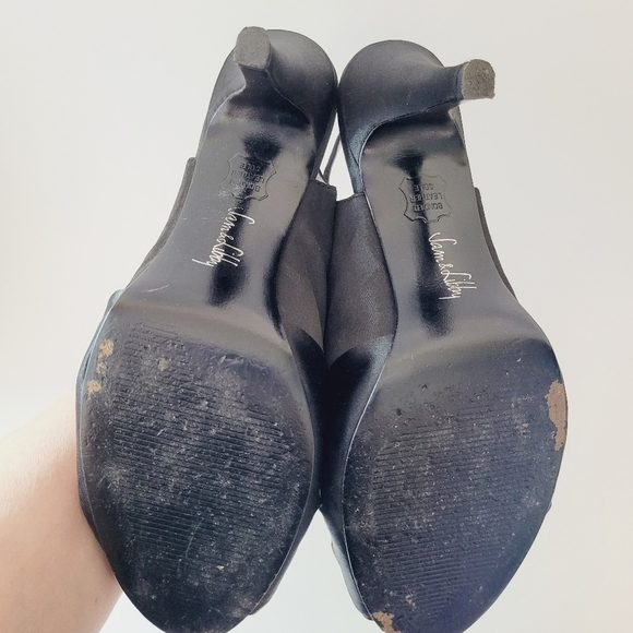 Sam & Libby Black Satin Peep Toe Sling Back Heels - Picture 6 of 9